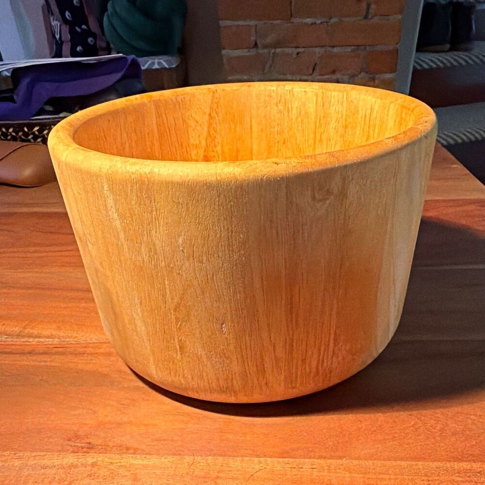 Dansk Solid Brown Round Wood Bowl Printed Backstamp Thailand 10" x 6"